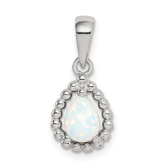 Sterling Silver Lab Created Opal Tear Drop Pendant