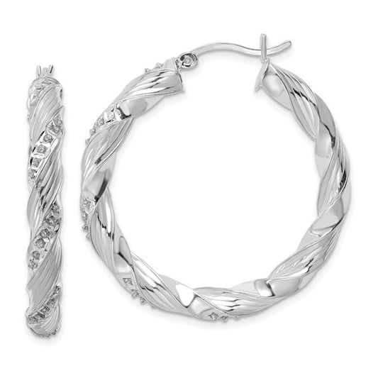 White Gold Filled Sterling Silver Twisted Hoop Earrings