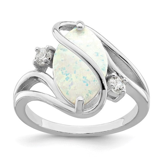 Sterling Silver Lab Created Opal cz Twist Ring