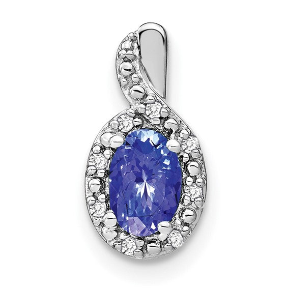 14K White Gold .5 Carat Oval Tanzanite & Diamond Halo Chain Slide