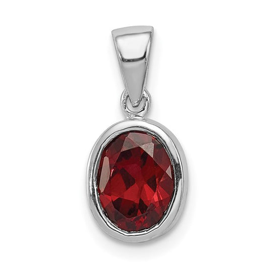 Sterling Silver 1.3 Carat Natural Garnet Oval Bezel Pendant