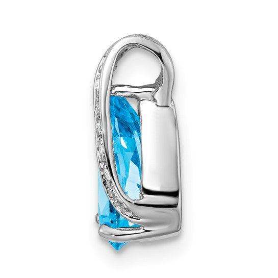 White Gold Filled Sterling Silver Teardrop Blue Topaz & Diamond Chain Slide