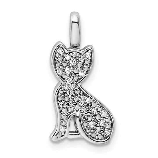 White Gold Filled Sterling Silver Natural Black Diamond Reversible Pet Cat Pendant