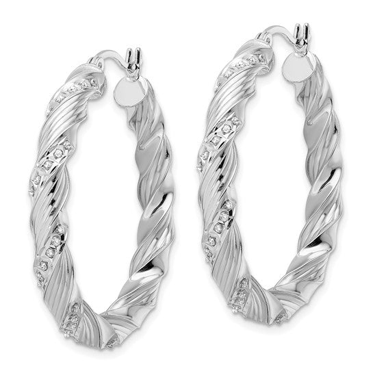 White Gold Filled Sterling Silver Twisted Hoop Earrings