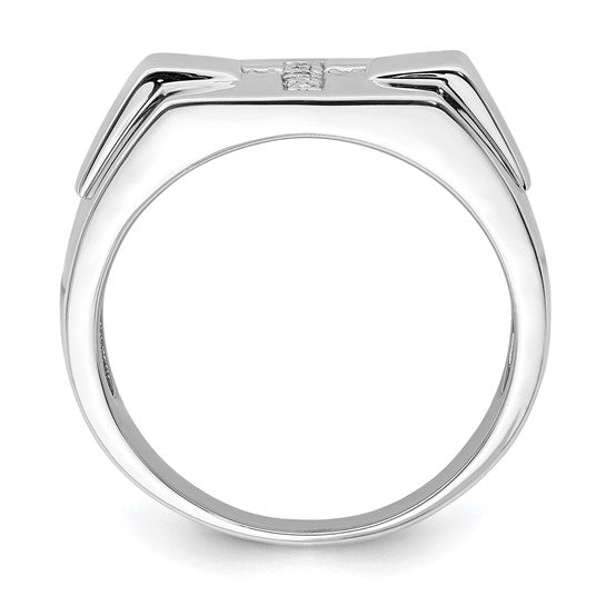 White Gold Filled Sterling Silver Diamond Cross Men's Ring
