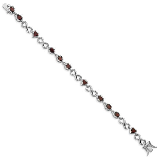 Sterling Silver White Gold Heart/Oval Cut Natural Garnet Heart & Infinity Bracelet