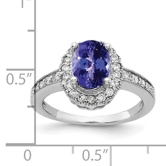 14K White Gold 1.3 Carat Center Oval Natural Tanzanite Diamond Halo Ring