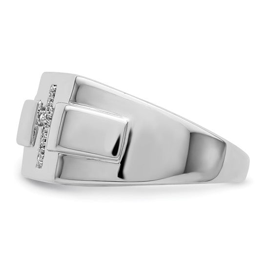 White Gold Filled Sterling Silver Diamond Cross Men's Ring