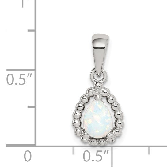 Sterling Silver Lab Created Opal Tear Drop Pendant