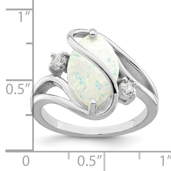 Sterling Silver Lab Created Opal cz Twist Ring
