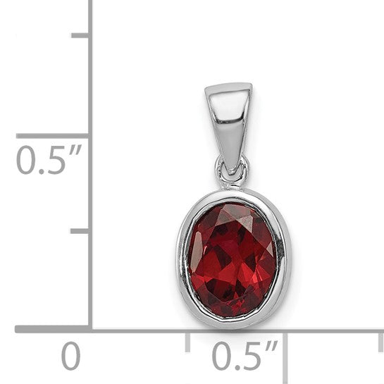 Sterling Silver 1.3 Carat Natural Garnet Oval Bezel Pendant