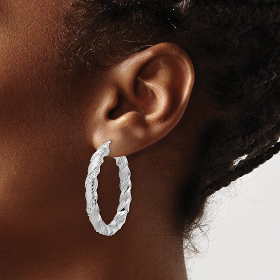 White Gold Filled Sterling Silver Twisted Hoop Earrings