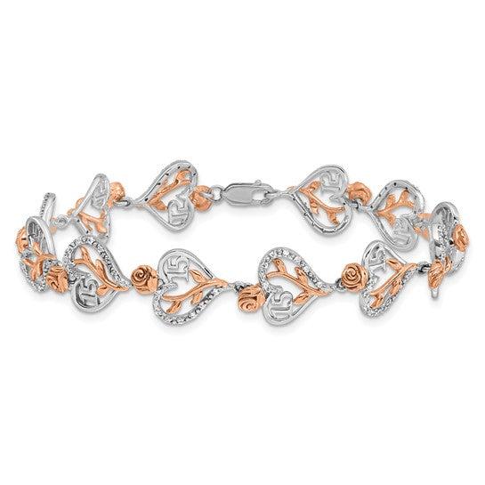 14K Rose/White Gold Two Tone Quinceanera 15 Diamond Bracelet 1.38ct.