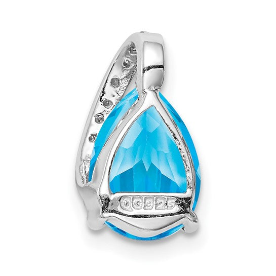 White Gold Filled Sterling Silver Teardrop Blue Topaz & Diamond Chain Slide