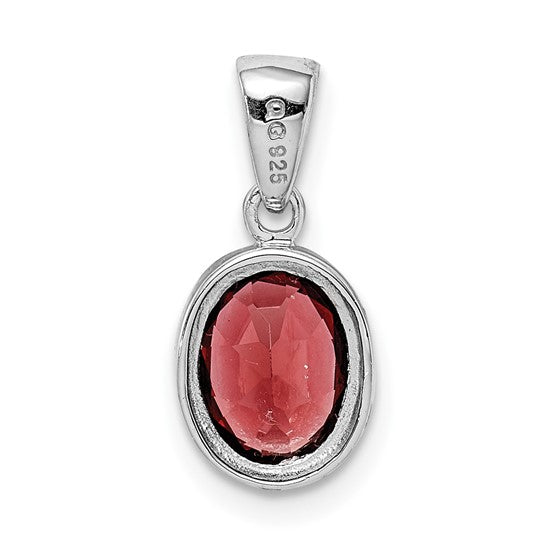Sterling Silver 1.3 Carat Natural Garnet Oval Bezel Pendant