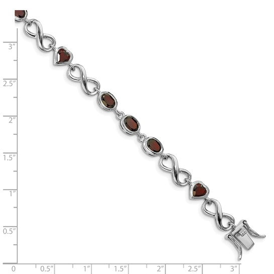 Sterling Silver White Gold Heart/Oval Cut Natural Garnet Heart & Infinity Bracelet