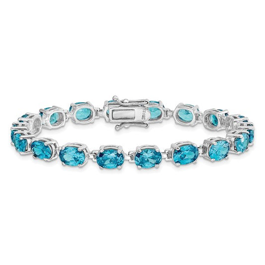 White Gold Filled Sterling Silver Natural Blue Topaz 5 Carat Bracelet