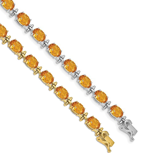 14K Yellow/White Gold Natural Oval Citrine 11 Carat Bracelet