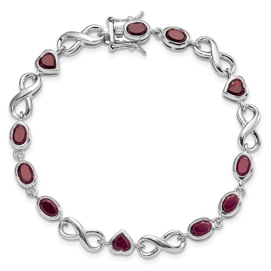 Sterling Silver White Gold Heart/Oval Cut Natural Garnet Heart & Infinity Bracelet