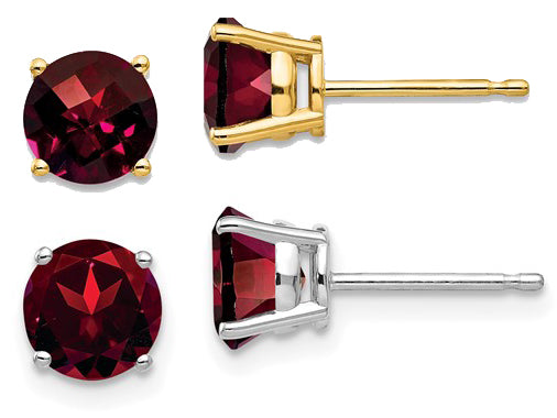 14K White/Yellow Gold 2 Carat Natural Garnet Stud Earrings