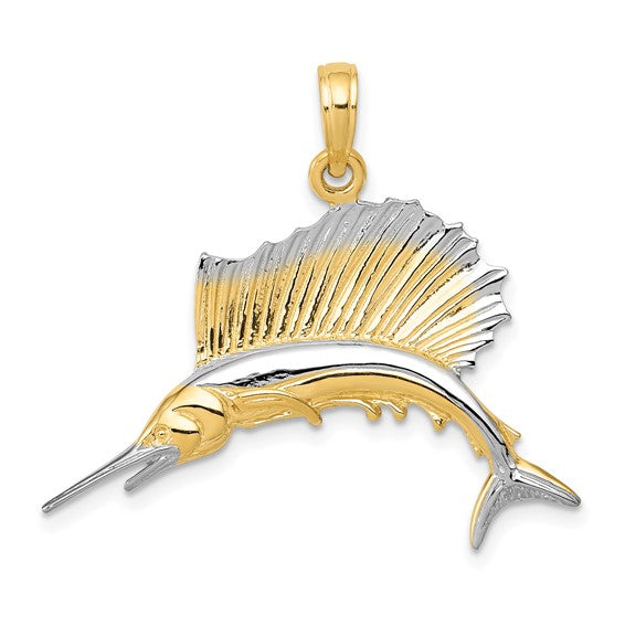 10K Yellow/White Gold Two Tone Sailfish Pendant