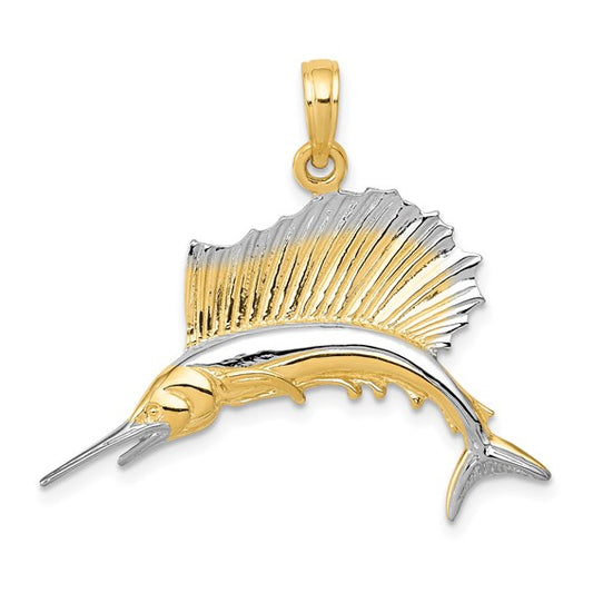 10K Yellow/White Gold Two Tone Sailfish Pendant