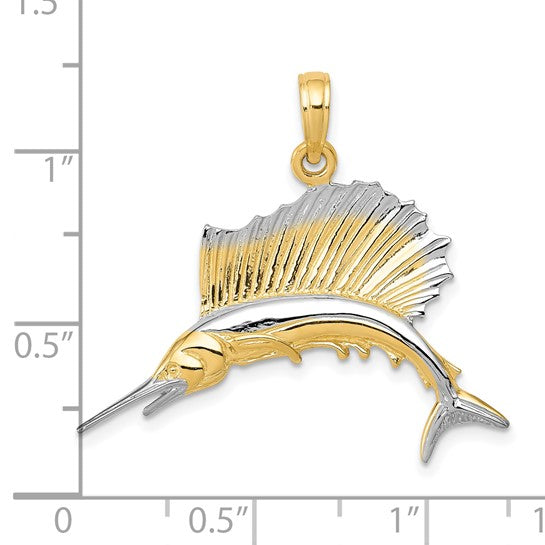 10K Yellow/White Gold Two Tone Sailfish Pendant