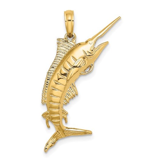 10K Yellow Gold Florida Style Marlin Fish Pendant