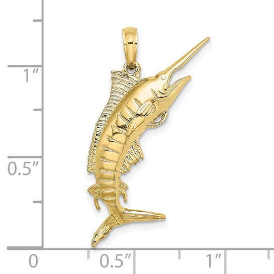 10K Yellow Gold Florida Style Marlin Fish Pendant