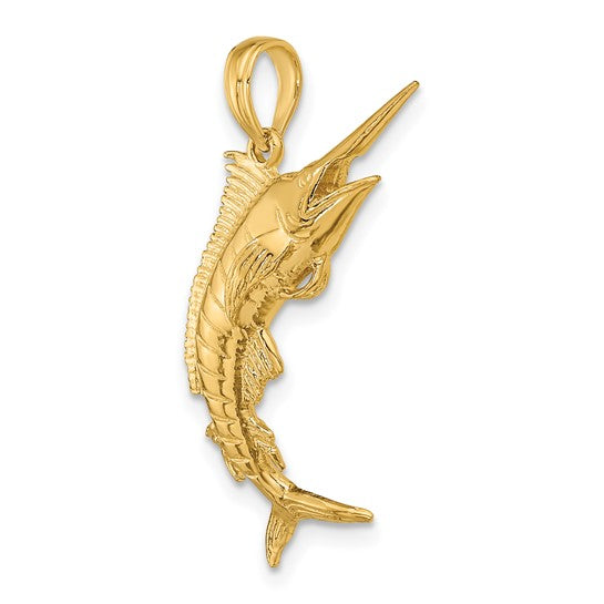 10K Yellow Gold Florida Style Marlin Fish Pendant