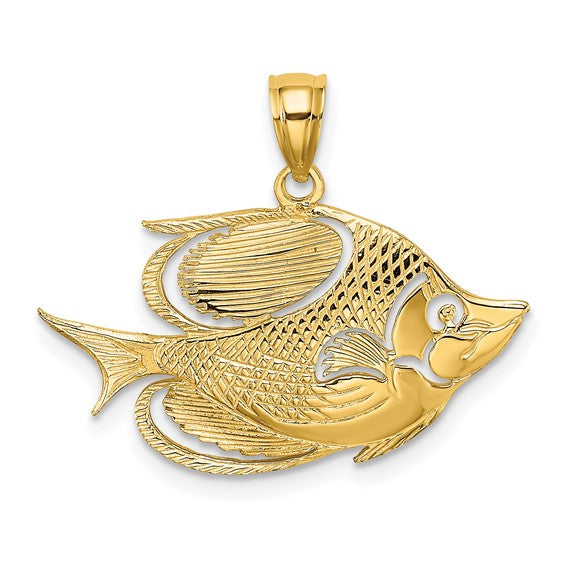 10K Yellow Gold Banner Fish Pendant