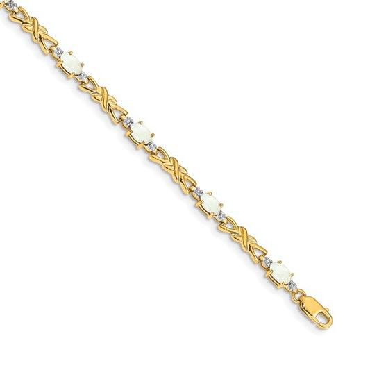 14K Natural Diamond & Natural Opal X Style Bracelet
