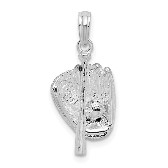 Sterling Silver 3D Bat & Glove Softball Baseball Pendant