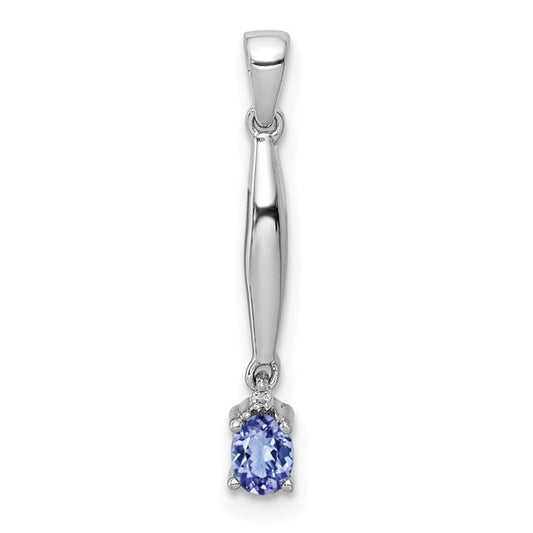 14K White Gold Natural Tanzanite & Diamond Dangle Pendant
