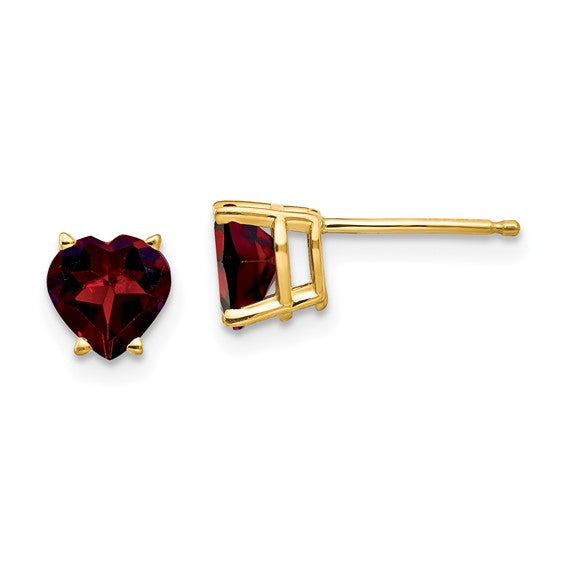 14K White/Yellow Gold 1.5 Carat Heart Cut Natural Garnet Stud Earrings