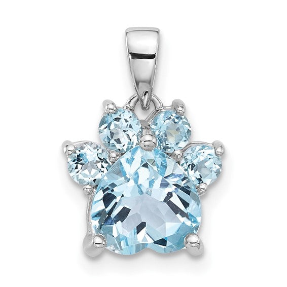 White Gold Filled Sterling Silver Natural Topaz Paw Print Pendant