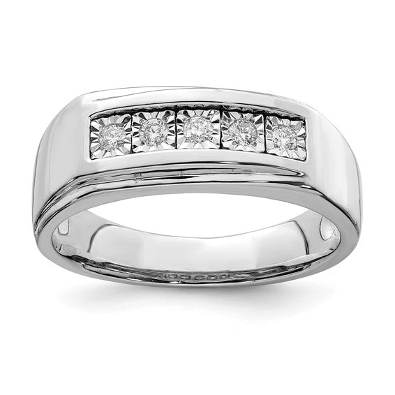 White Gold Filled Sterling Silver 5 Diamond Men's Band