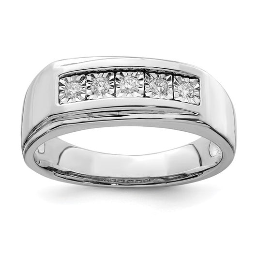White Gold Filled Sterling Silver 5 Diamond Men's Band