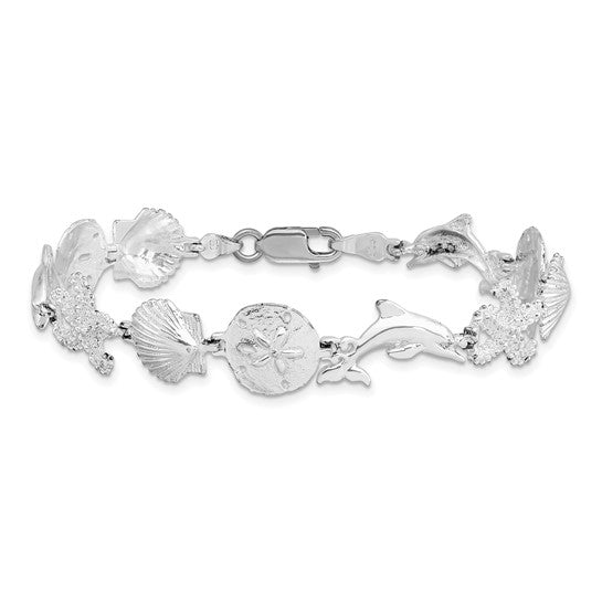 Sterling Silver Dolphin, Starfish, And Shell Sea Life Bracelet