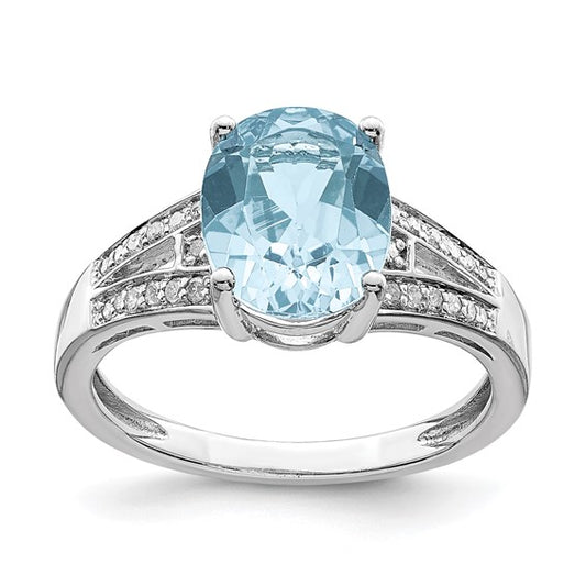 White Gold Filled Sterling Silver 3.5 Carat Blue Topaz Double Pave Diamond Band Ring