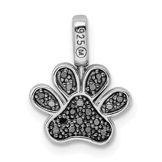 White Gold Filled Sterling Silver Dog Pay Black Diamond Reversible Pendant