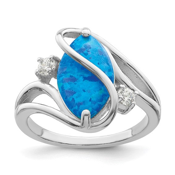 Sterling Silver Lab Created Opal cz Twist Ring