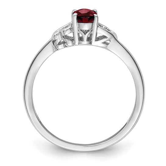 Sterling Silver Double Heart Cut Out Natural Garnet Ring