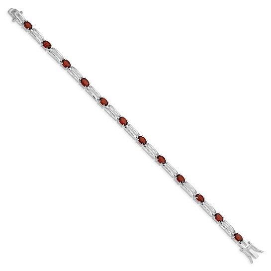 Sterling Silver White Gold Natural Garnet Link Line Bracelet