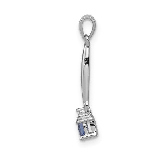 14K White Gold Natural Tanzanite & Diamond Dangle Pendant