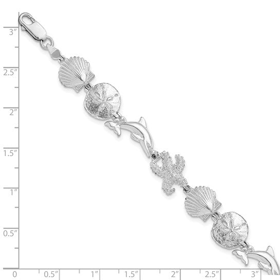 Sterling Silver Dolphin, Starfish, And Shell Sea Life Bracelet