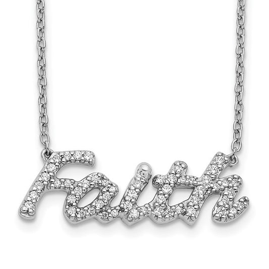 14K White Gold Diamond Faith Necklace