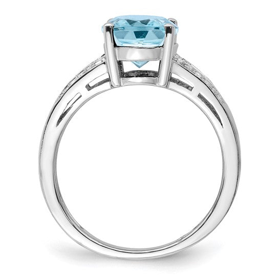 White Gold Filled Sterling Silver 3.5 Carat Blue Topaz Double Pave Diamond Band Ring