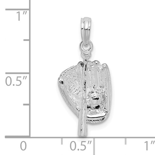 Sterling Silver 3D Bat & Glove Softball Baseball Pendant