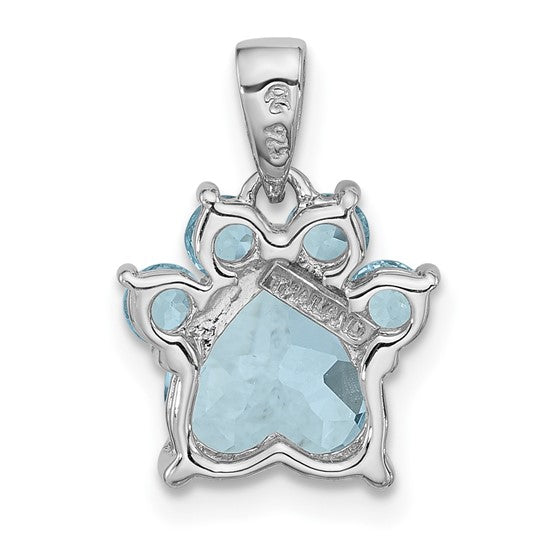 White Gold Filled Sterling Silver Natural Topaz Paw Print Pendant
